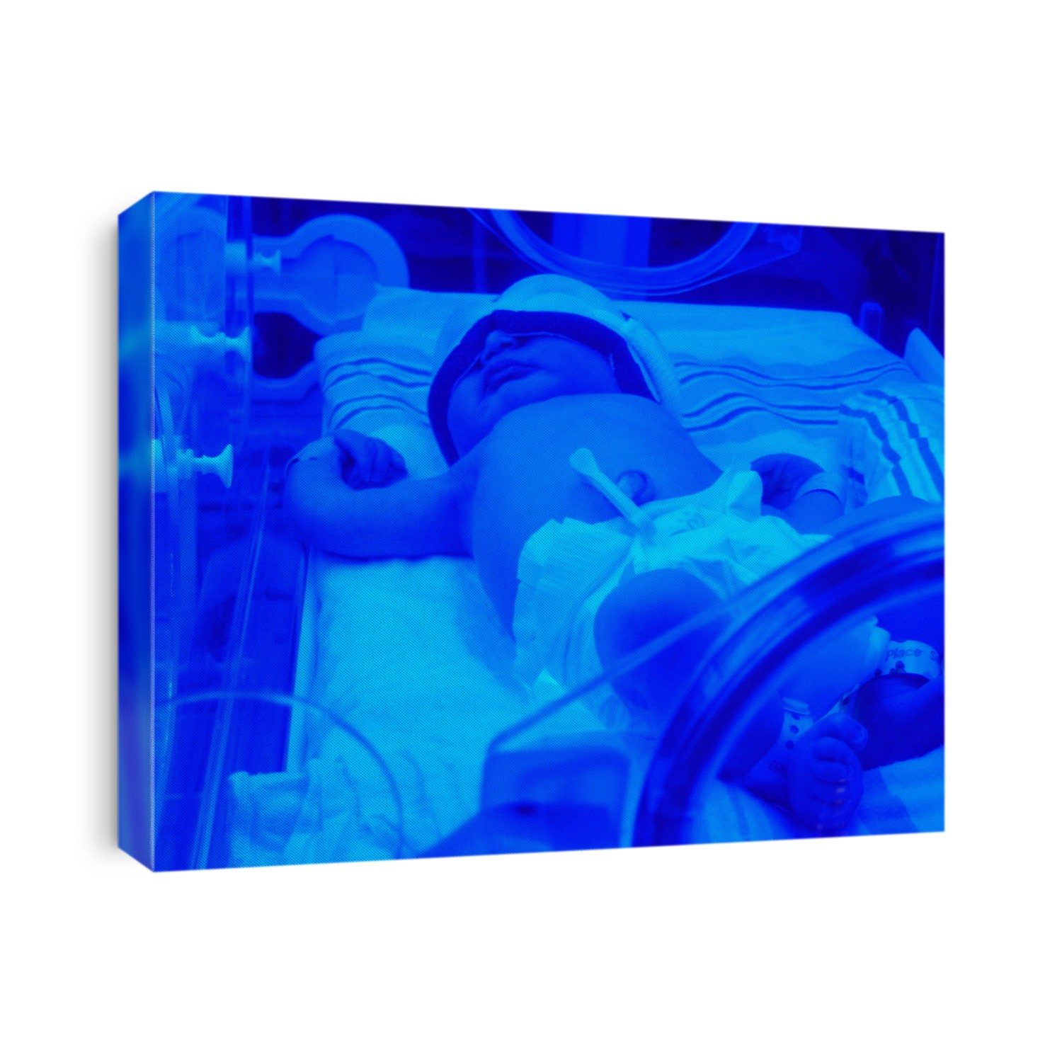 Newborn Baby with Jaundice Under Bilirubin Lights in Incubator